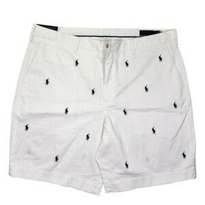 Polo Ralph Lauren Men's White Allover Embroidered Navy Pony Shorts Size 40 Nwt